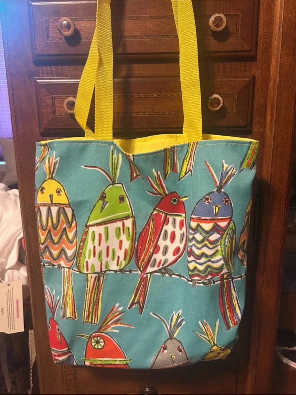 Colorful artsy tote bag with matching clutch